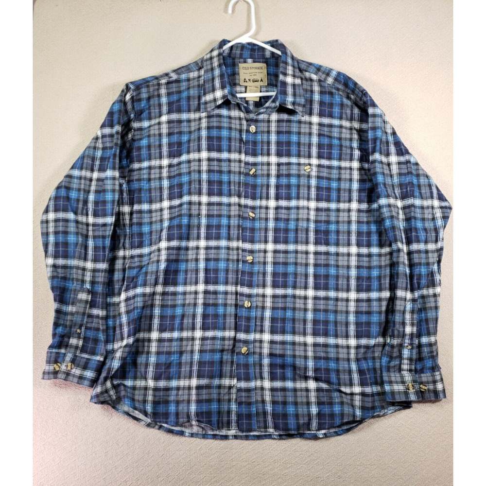 Cold Storage Shirt Mens 2XL Cotton Long Sleeve Button Up Heavy Plaid Hiking